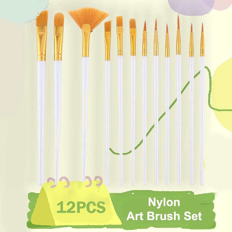 Künstler-Nylon-Flachpinsel-Set 12 Stück Borsten-Aquarellpinsel für Öl-Acrylmalerei Kunstwerkzeuge für Schule und Atelier