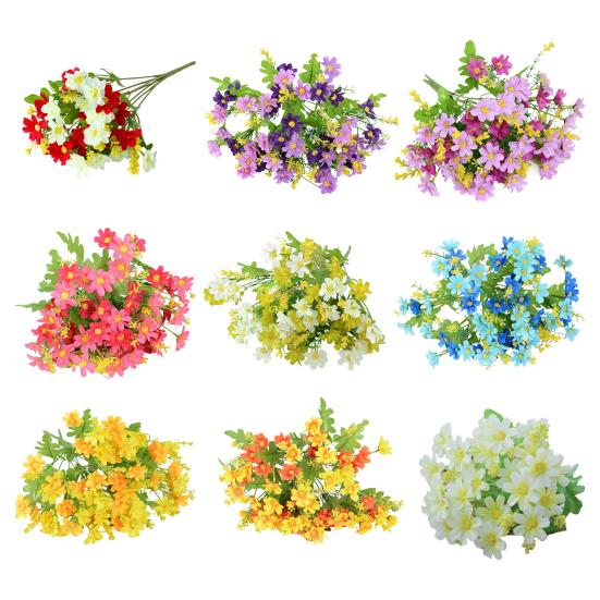 28-Köpfige Künstliche Blumen für den Außenbereich UV-beständige Kunstseide Wildblumen mit Stiel Fake Blumengesteck für Pflanzgefäß Hängekorb Veranda Terrasse