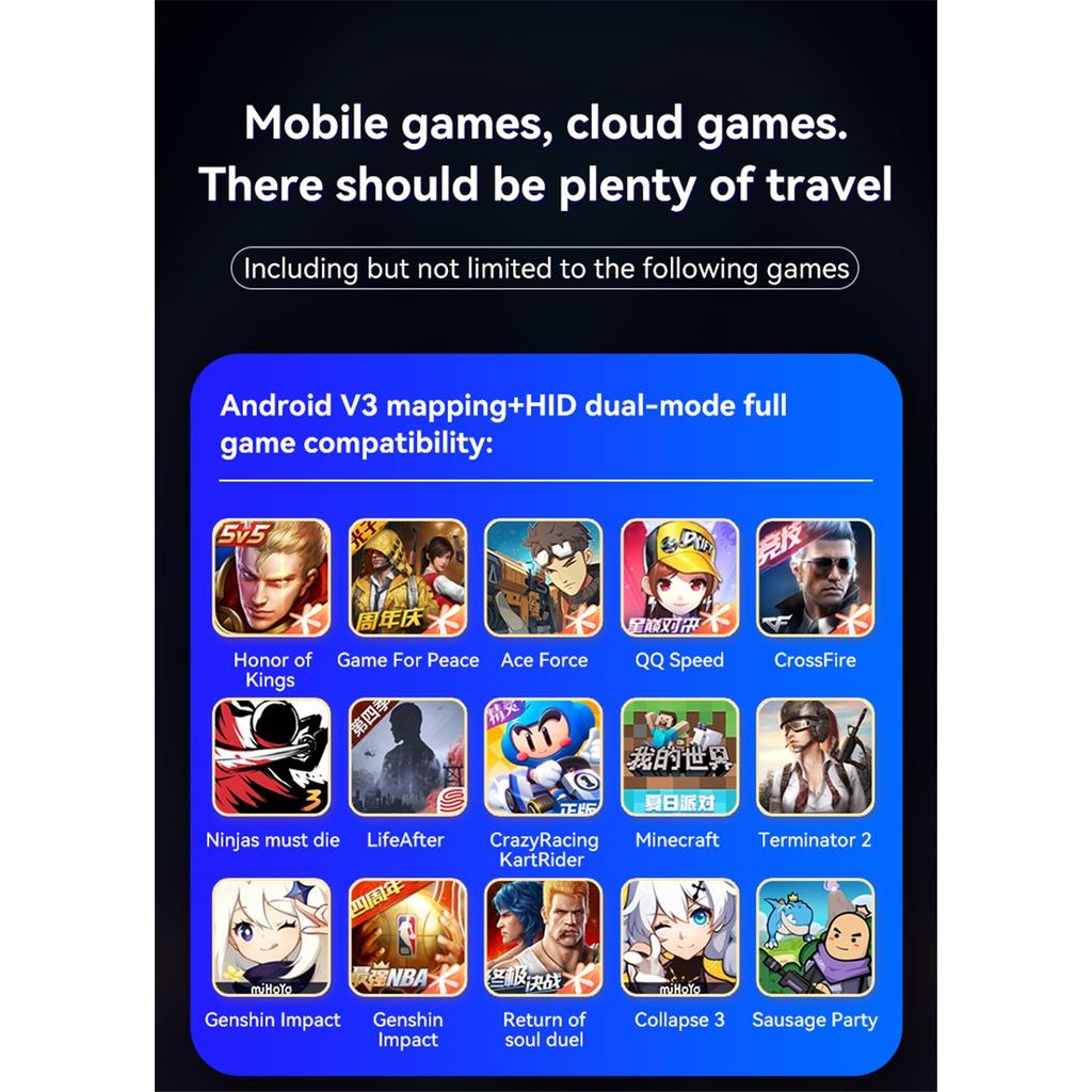 Wireless mobile game controller D11, expandable, with Hall triggers, compatible with tablet devices, supports tablet switching