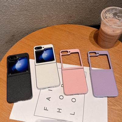 Suitable for Samsung Z Flip7 Mobile Phone Case Z Flip4 5 6 Metal Paint Lychee Leather Pattern Folding Protective Cover