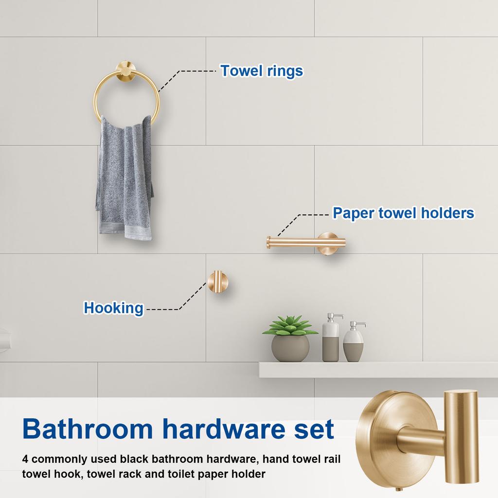 4Pcs Towel Ring Toilet Paper Holder Stainless Steel Bathroom Hardware Set Wall Mount Hand Towel Hanger for Home Bedroom