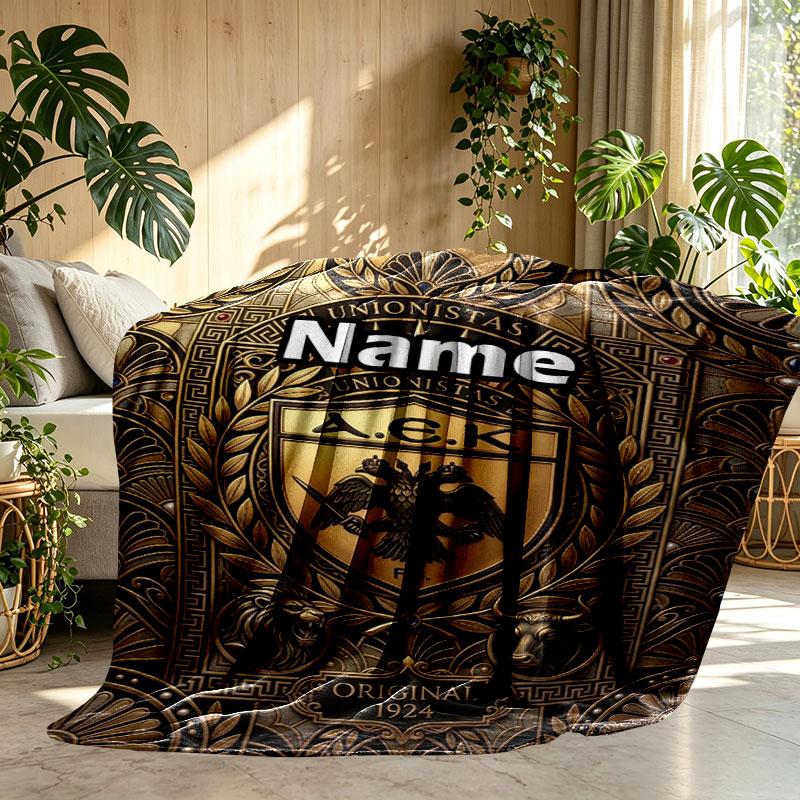 Custom Name Personalized AEK Athens FC Print Blanket, Home Decor, Bedroom, Sofa, Camping, Couch, Gifts for Birthday Christmas