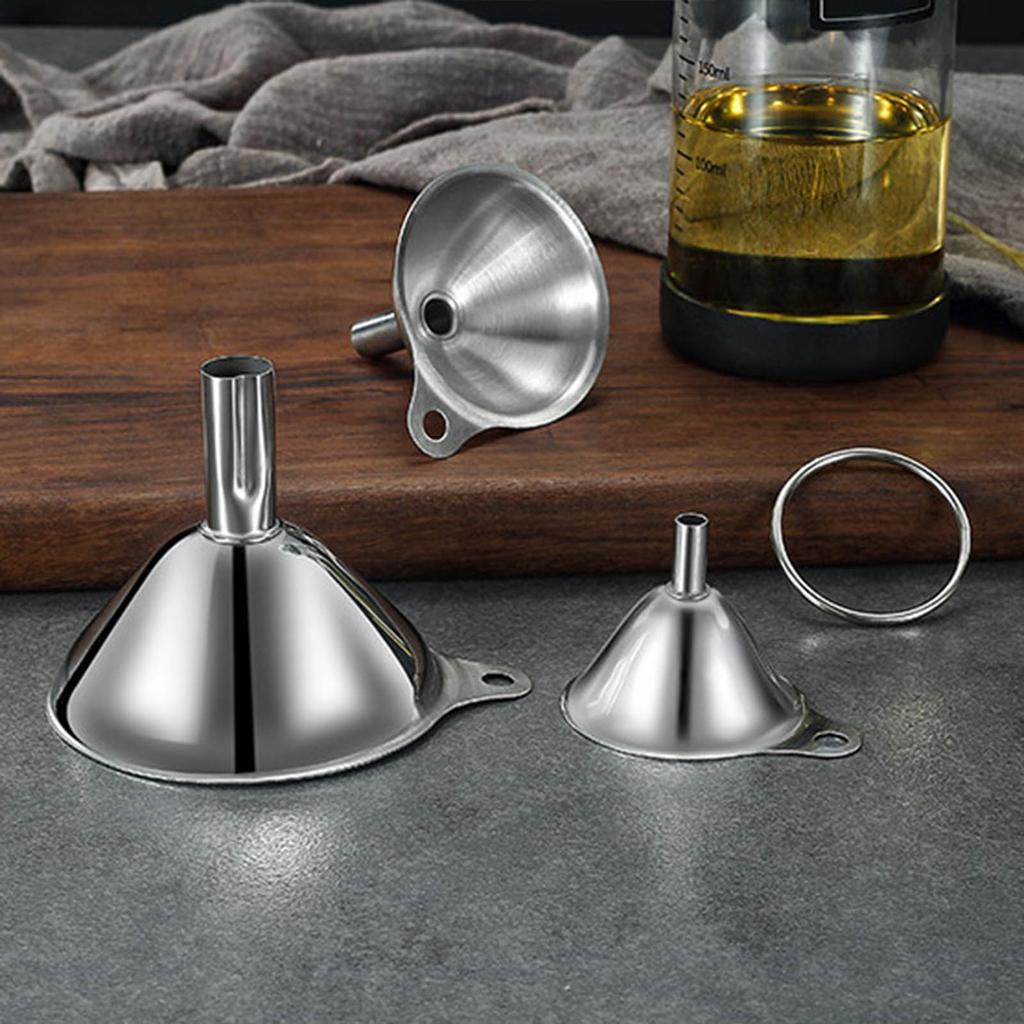 3Pcs Stainless Steel Funnel with Cleaning Brush Large Medium Small Funnel Food Grade Metal Funnels for Kitchen Use