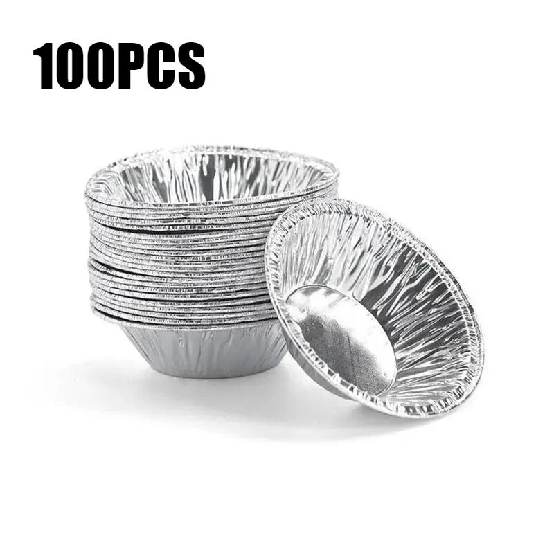 

100/200PCS Disposable Aluminum Foil Cups Egg Tart Mold Mini Pie Pans Circular Baking Cups Quiche Cake Kitchen Bakery Tools