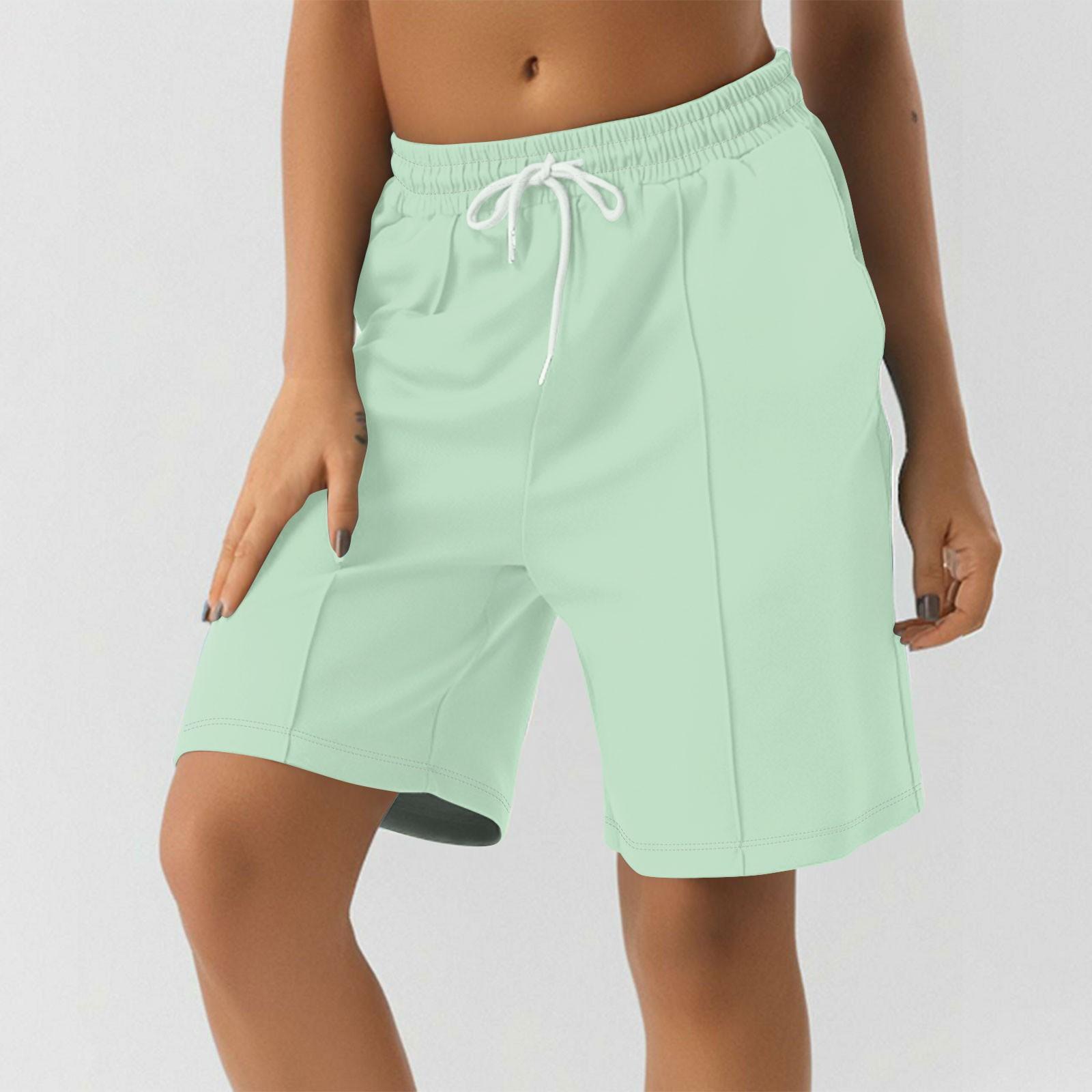 Shorts für Damen, einfarbig, für Workout, Laufen, weiche Yoga-Shorts mit Taschen XXL beige