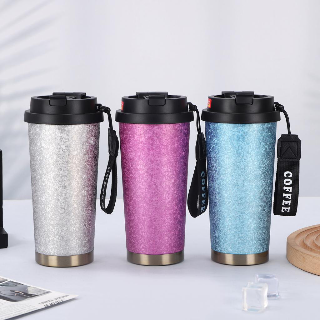 New Stainless Steel Coffee Cup High Appearance Level Double Drink Thermos Cup Will Carry Rope Double Gift Cup
