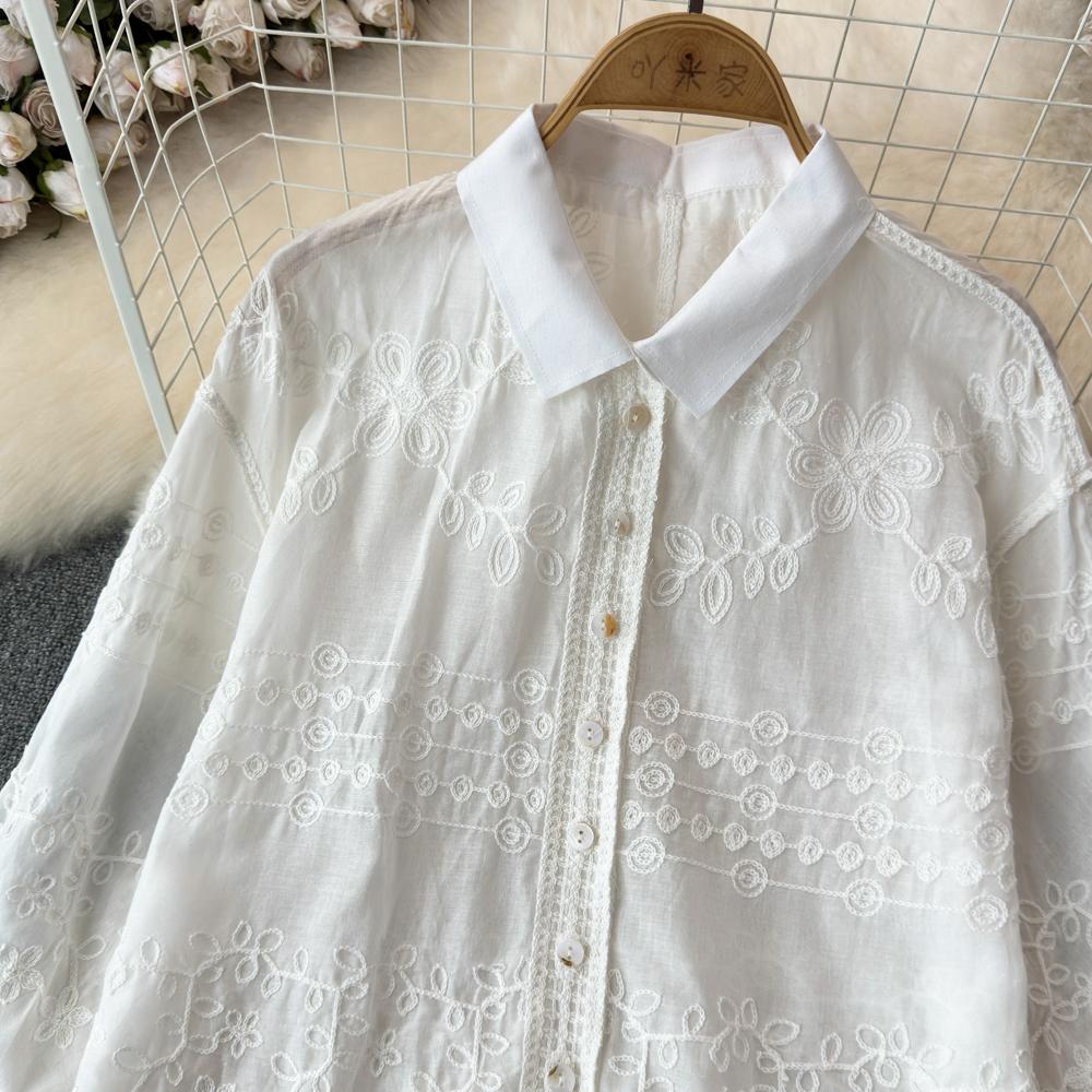 Dimanaf Bluză de primăvară de vară 2025, cămașă pentru femei, cu mânecă lungă, Topuri de modă de bază, Tricouri din dantelă, lejer, alb