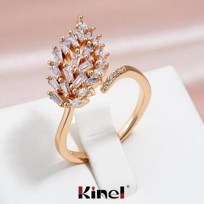 Kinel Sparking Zircon Blattform-Ring für Damen, größenverstellbarer Ring mit offenem Ende in Roségold