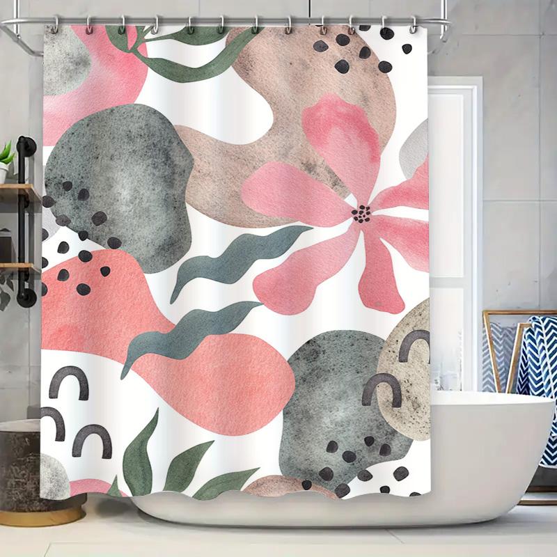 

Rustic Floral Shower Curtain Set Pink Green Black Watercolor Bath Decor for Home Bathroom with Hooks Size 72x84\ 90x180cm