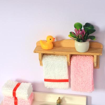 1 Set 1/12 Puppenhaus Handtuchhalter Puppenzubehör Szene Modell Spielzeug Mini Kosmetikregal Miniatur Holzmöbel Badezimmer-Set