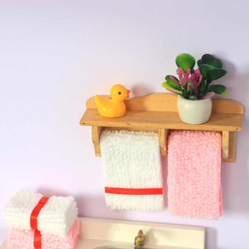1 Set 1/12 Mini Wooden Towel Rack Cosmetics Shelf Dollhouse Bathroom Furniture Model Scene Decor Doll Accessories