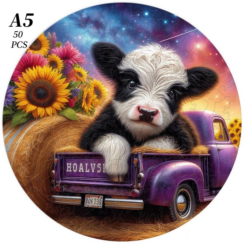 Non-Toxic Beautiful Highland Cow Animal Wooden Puzzle For Adults Children Wood Jigsaw Crafts Shaped Birthday Gift Toys Puzzle