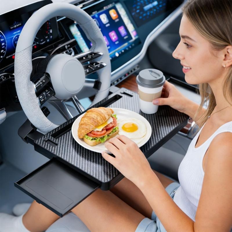 Flexible Plattform zur Montage am Auto-Lenkrad mit drehbarem Boden und verdecktem Stauraum