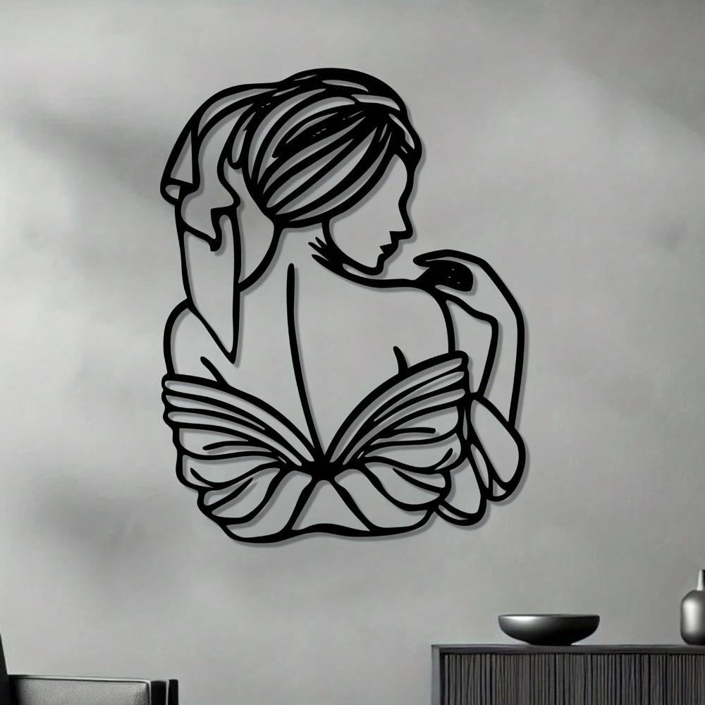 Metal Wall Art Sculpture Elegant Female Silhouette Rust Proof Iron Minimalist Home Office Decor Gift