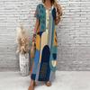 Women Plus Size V Neck Short Sleeve Plaid Printed Straight Maxi Dress
