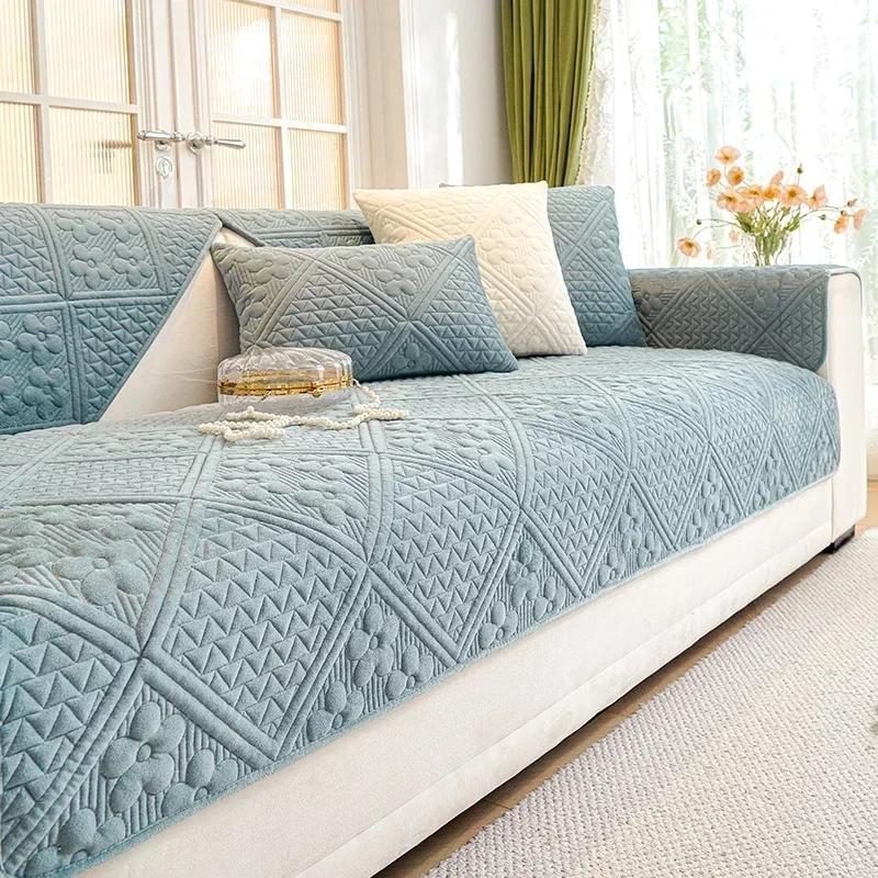 Winter Luxury Sofa Cover for Living Room Non-Slip White Thick Sofa Cushion Mat Simple Style Plush Sofa Towel Home Couch Decor