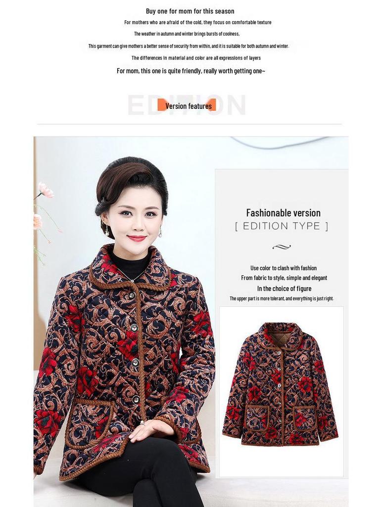 Women's Winter Cotton Jacket for Middle-Aged & Elderly - Plus Velvet Warm Coat