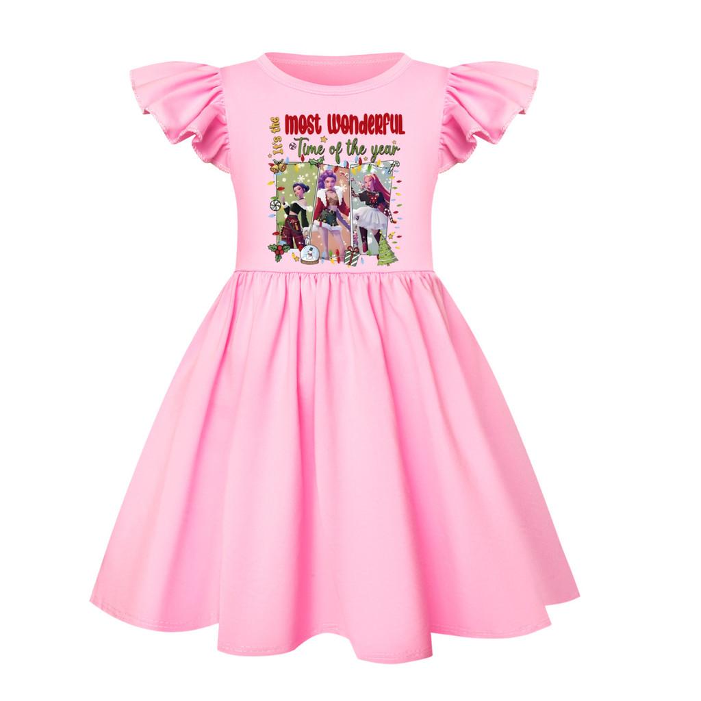 5096 Kinder Mädchen Weihnachten Neujahr Mira Zoey Rumi Gedrucktes Rüschen Kurzarm Freizeitkleid