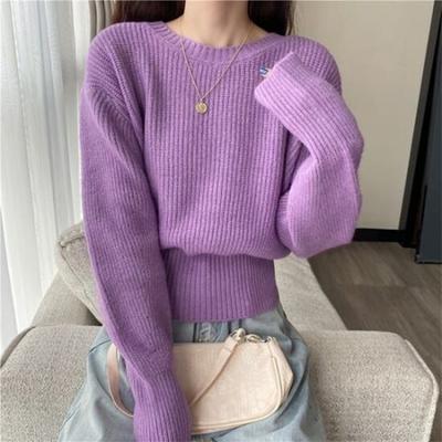 Navava Women S Long Sleeve Solid Color Cropped Knit Sweater Nk3468