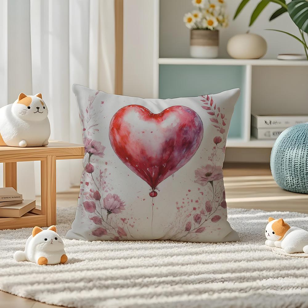 Valentine Red Heart Pillow Case Silky Elegant Comfort Sofa Bed Invisible Zipper