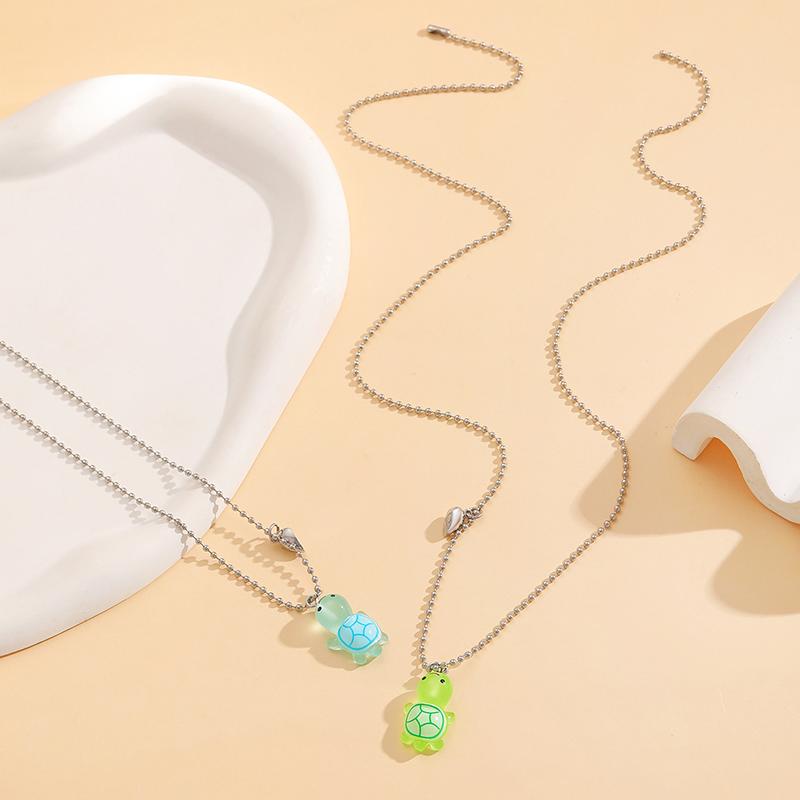 שרשרת תליון מגנטי חמודה בצורת צב ולב זוהר לאישה גבר זוג תכשיטים למסיבה מתנה