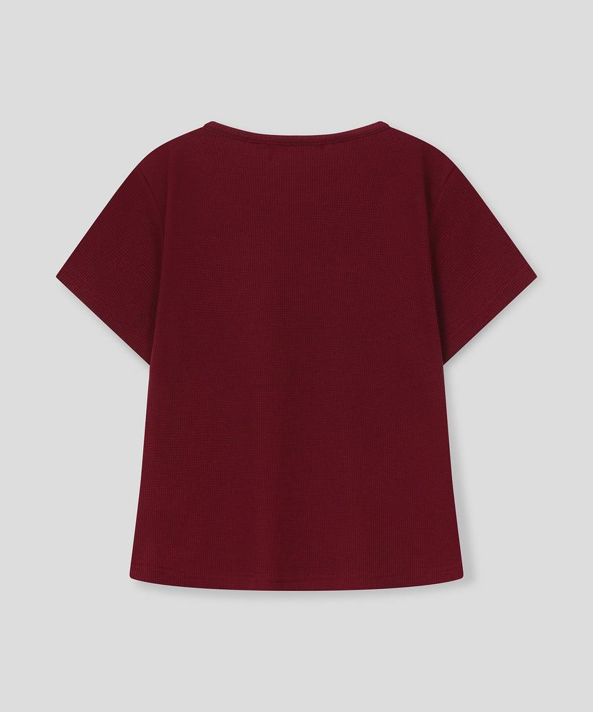 SLOW RECORD HOUSE Henley Neck Eyelet T-Shirt_Burgundy
