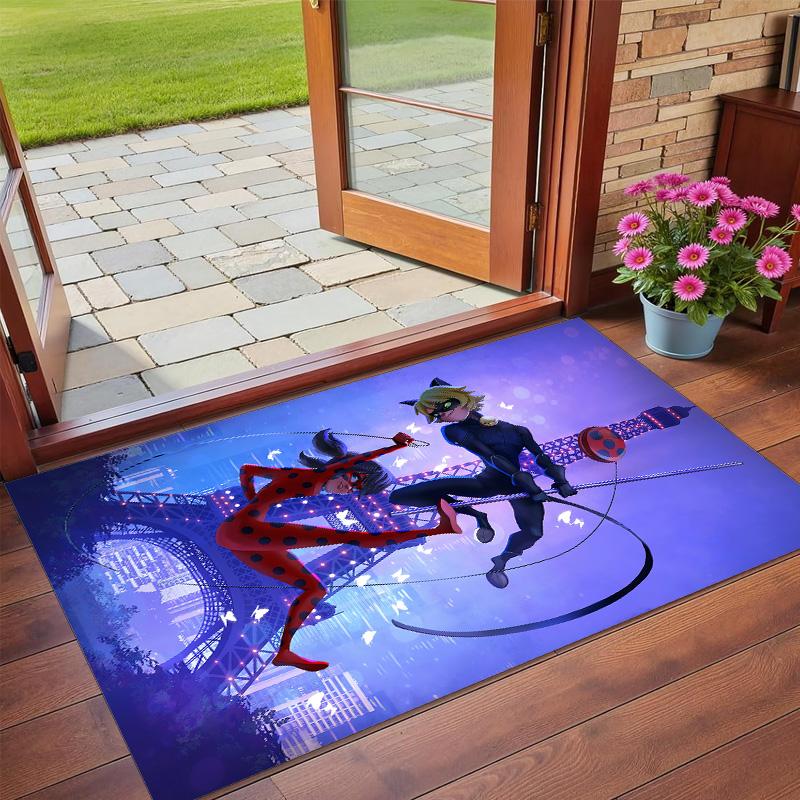 Tappeto in peluche di velluto di cristallo con stampa Miraculous Ladybug Anti?Indumenti da notte?Tappeto da Pavimento Resistente per Decorazione Domestica Interna
