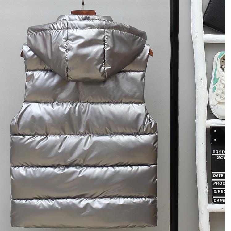 New Men  Sleeveless Padded Jacket Men Shiny Hooded Slim Casual Winter Vest for Men Short Vest Waistcoat Plus Size 5XL