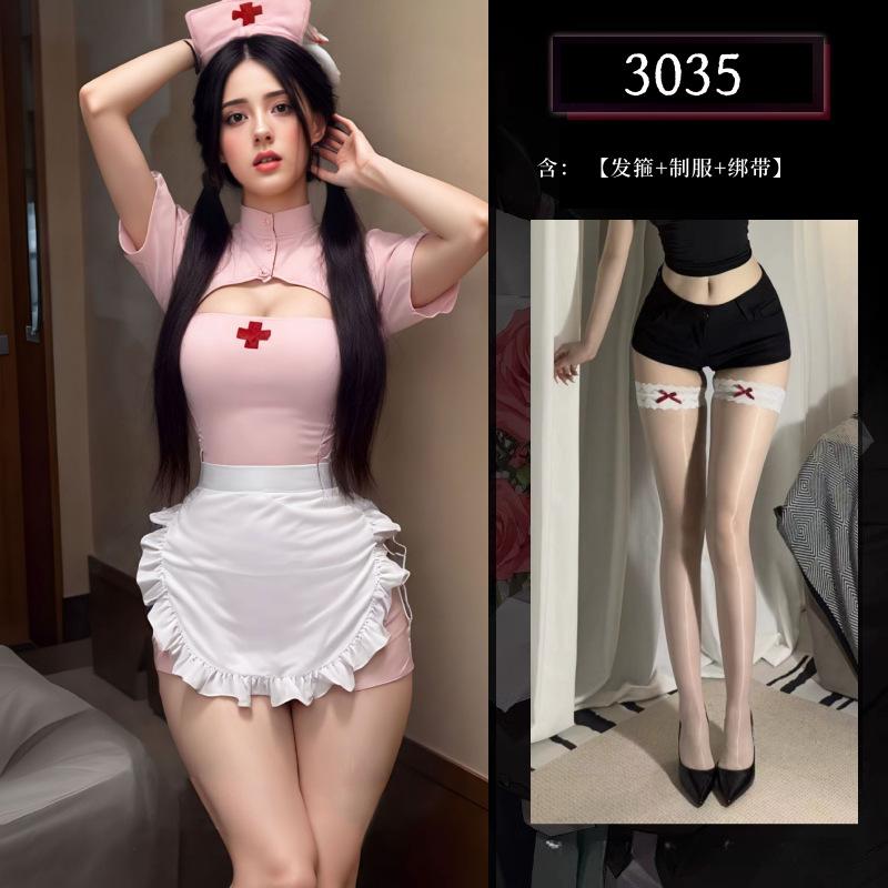 Sexy Lingerie Pure Desire Nurse Uniform Lace Bow Heart Perspective Cos Maid Sexy Suit