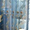 Blue Floral Embroidered European Style Gauze Window Curtain and Mosquito Net.