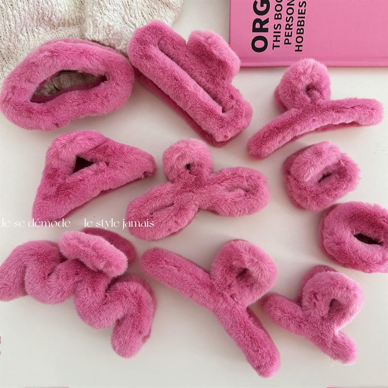 High-End Korean Plush Pink Shark Hair Clip - Autumn/Winter Collection