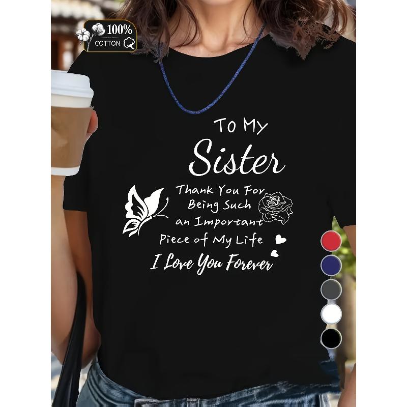 

European sizes Women S T-Shirt for Sister - Comfort Fit with Heartfelt Message, Butterfly & Rose Design 4XL чорний