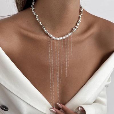 Ingemark 3 Styles Elegant Imitation Pearl Tassel Long Chain Necklace for Women Wedding Bridal Clavicle Chain Jewelry Accessories