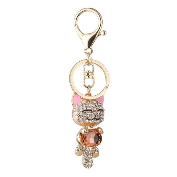 Smile Cat Crystal Rhinestone Keyring Key Holder Purse Bag for Car Christmas Gift Keychains 2017 Brand Key Chain ZHH2745/sm