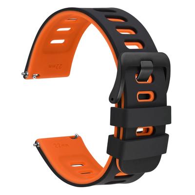 WOCCI 18mm Silicone Rubber Watch Quick Replacement Strap with Black Buckle Band, Release, Two-Tone, Black/Orange