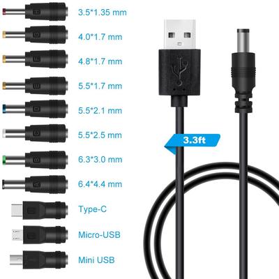 USB To DC Port 5V Charging Cable Power Cord 5.5*2.1mm with 11 Sizes Connector