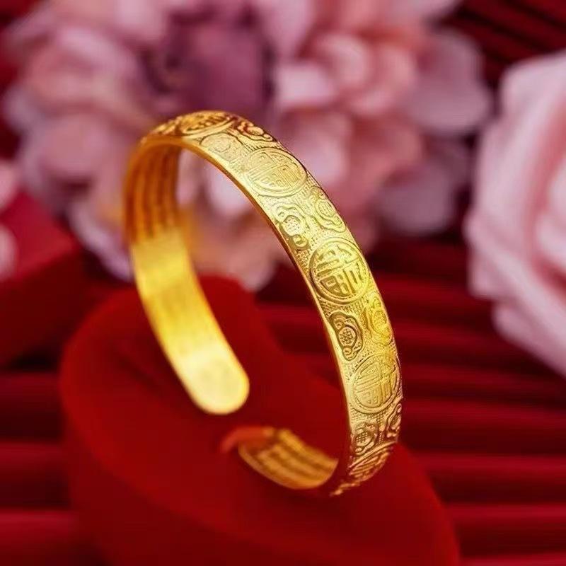 Sand gold Baifu Heart Sutra bracelet, gold-plated retro opening, inner engraving scriptures, fashion light luxury women's bracelet, classic 