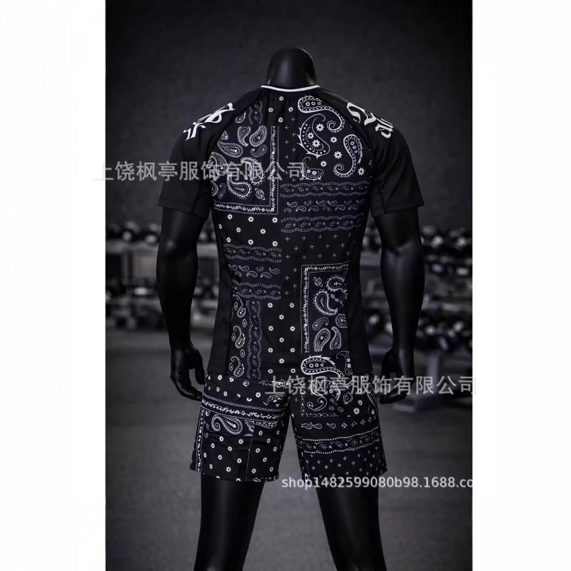 Mens Athletic Wrestling Short Sleeve T-Shirt Shorts Set Sportswear Lightweight Casual Training Outfit