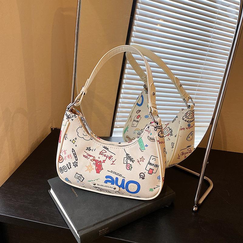 

Нишевая граффити сумка-багет полумесяц летняя новая большая вместительная высококлассная сумка подмышку белый