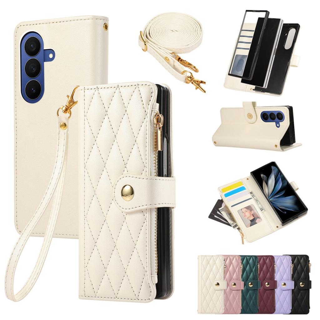 Crossbody Wrist Strap Zipper Wallet Card Holder Phone Case for Samsung Galaxy Z Fold 8 Ultra 7 6 5 4 3 Lanyard PU Leather Cover