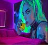 Glittering Green Haired Goddess Fluorescent Tapestry Shine BrightUV Tapestry Wall Hanging Bedroom Home Party Decoration