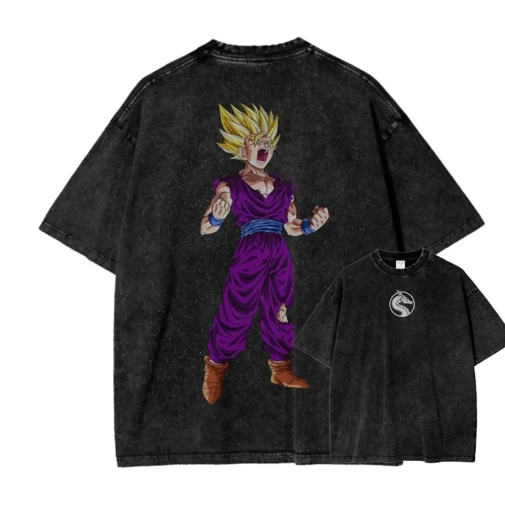 Dragon Ball Z Washed Oversized T-Shirt Cotton Short Sleeve Men Women Loose Large Casual Sports Fitness T-Shirt Men's Harajuku Clothing