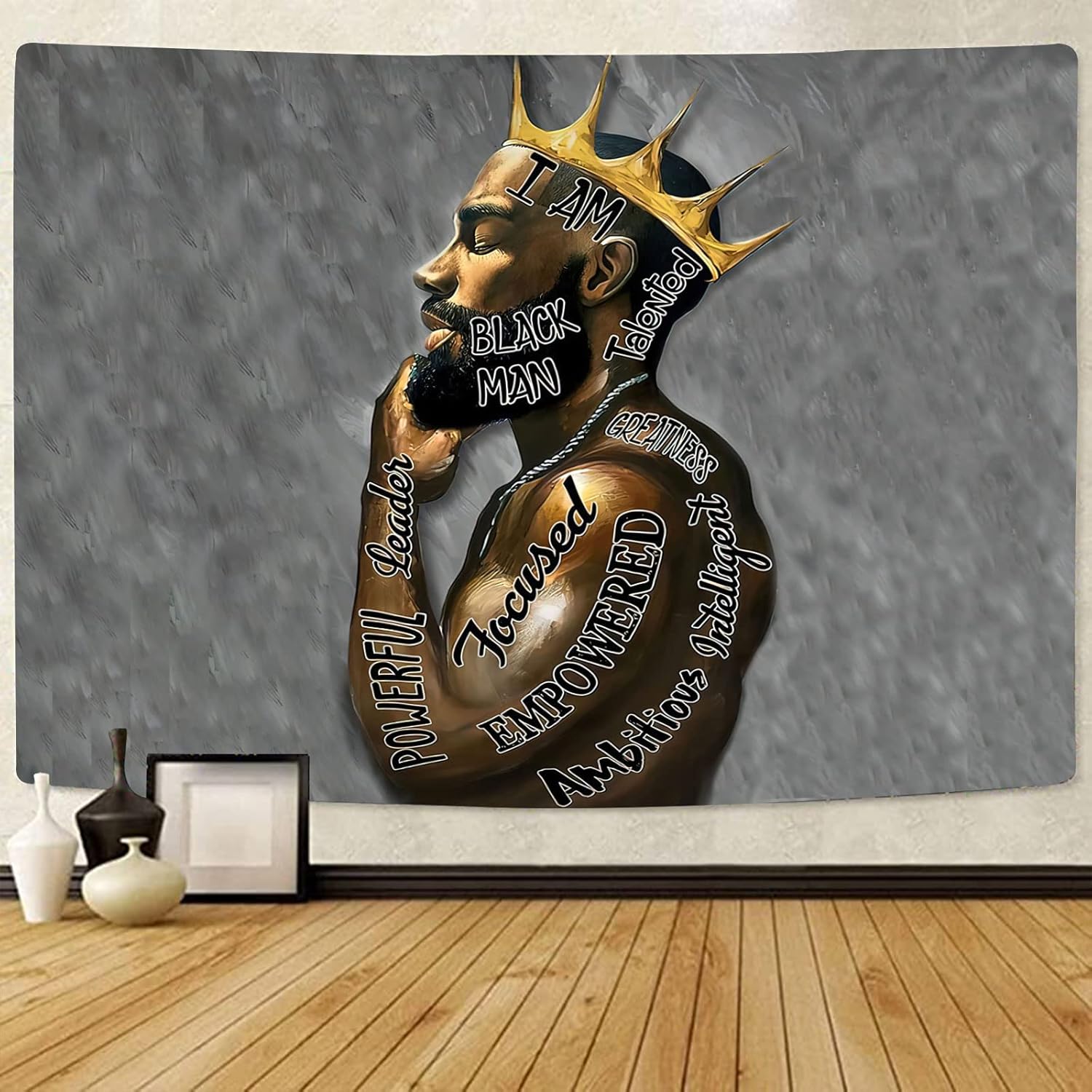 Black King Tapestry African American King Afro Man Hippie Art Wall Hanging African American Man Crown Wall Tapestry College Dorm 74x94cm(29x37in)