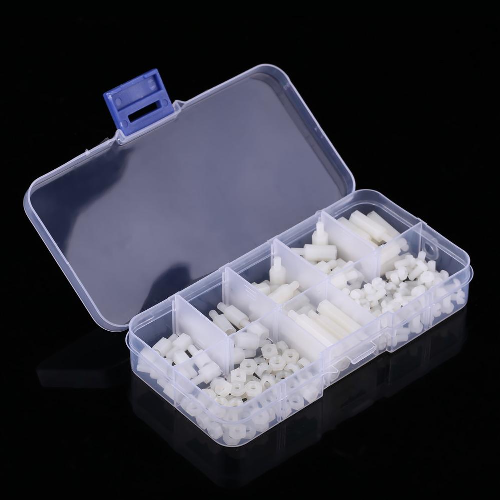 180pcs White M3 Hex Male Female Standoffs Screws Nuts Assortment Kit With Box