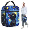 The Black Cat Looks At The Starry Sky Insulated Lunch Bag for Women Cooler Thermal Food Box Tote Leakproof Lunch Boxes Container