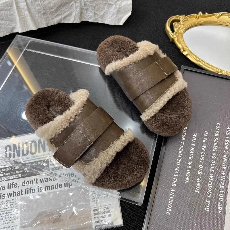 Fashion Women Flats Fur Slippers Casual Flip Flops Winter Mules Shoes 2025 Trend New Slingback Home Cotton Shoes Fashion Mujer Zapatos