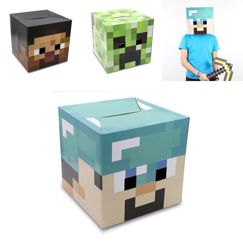 Minecraft Cardboard Head Cover Box Featuring Iconic Steve Creeper Enderman Design For Kids' Cosplay