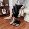 Autumn new inner heightening shoes women's pointed head temperament satin bow ladyshoes rhinestone shallow mouth flat sole shoes
