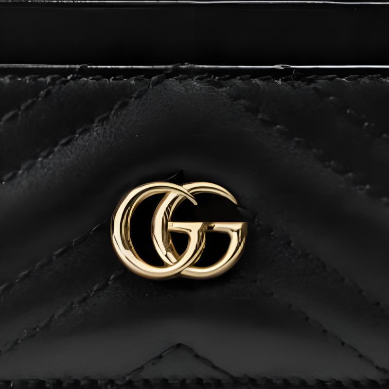 Gucci GG Marmont brand logo embossed herringbone leather card holder regular women's black