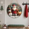 Winter Santa Wall Art Christmas Wooden Round Hanging Sign, Claus Highland Cow Theme Holiday Party Accents Door Decor, Farmhouse Welcome Ornament